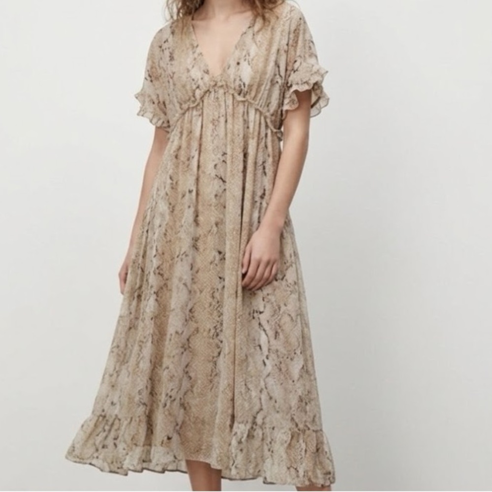 Zara Tan Snake Print Maxi Babydoll Slip Dress Large